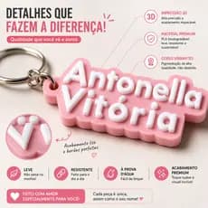 Chaveiro com nome personalizado em 3D para mochilas e chaves 3 unidades