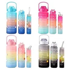 Kit Garrafas 3 em 1 garrafas 2L 900ml 300ml Squeze Academia Treino Tie Dye com adesivos