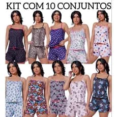 Kit 10 Conjuntos Pijama Baby Doll Adulto Feminino Estampado Feminino H2 Shop