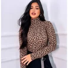 Blusa Segunda Pele Gola Alta Feminina Estampada Animal Print