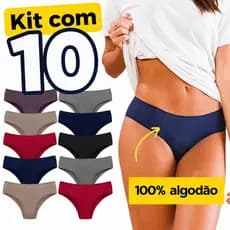 Kit com 10 Calcinhas Conforto Adulto Tanga Lisa em Algodão