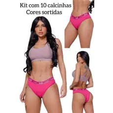 Kit 10 calcinhas tanga adulto algodão cotton com cós em elástico largo