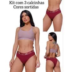 Kit 3 calcinhas tanga adulto em algodão cotton com cós em elástico largo