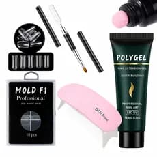 Kit Polygel Alongamento De Unha + Molde F1 + Mini Cabine Sun Mini Usb Poligel  Unhas Poly Gel