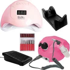 Kit Cabine Sun 5 Led Uv 48w Unhas Gel Acrigel Porcelana Lixadeira Porquinho Lixa Motor Unha Elétrica Profissional Bivolt