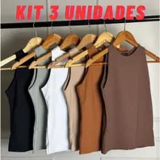 Kit 3 Regata Blusinha Feminina Suplex Duplo Básica Elegante Moda Blogueira Tendencia