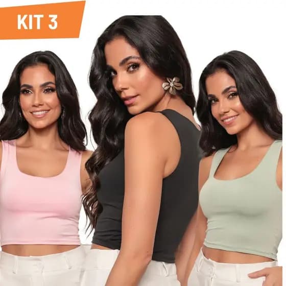 Kit 3 Top Cropped Regatinha Verão Suplex duplo Forro Moda Blogueira