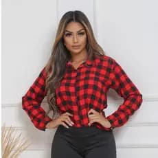Camisa Feminina Xadrez Moda Inverno Blogueira Tendencia Manga Longa Oversized Casual Junina Lancamento