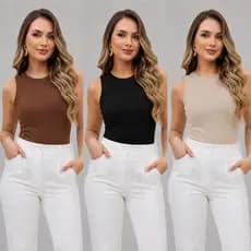 KIT 3 Blusas Casual Basica Regata Suplex Duplo Blusa Feminina Inverno Blogueira Tendencia Basica Entrega tudo