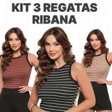 KIT 3 Regata Listrada Ribana Basica Moda Feminina Blogueirina Tendencia Look Casual