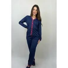 Pijama De Inverno Botão Feminino Americano Manga Longa Pijama Blogueirinha