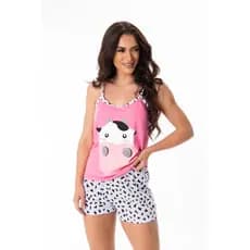 Pijama Feminino Baby Doll Curto Vaca Verão Personagens Alcinha Virginia Noite Barato