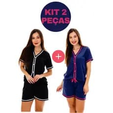 Kit 2 Baby Doll Blogueirinha Feminino Aberto Amamentação de Botão Pijama Americano Blogueira Promoção