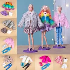 Colete e vestido de pelúcia elegante para bonecas de 30cm de 11 polegadas, perfeitas para vestir e fingir brincar