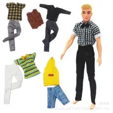 Roupas de Boneca de 30cm, Moda para Boneco Ken, Moletom Masculino, Camisa Xadrez, Brinquedo de Menino