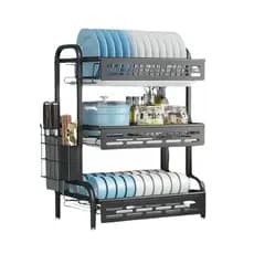Escorredor de Louças 3 Andares Preto Cozinha Rack Pia Utensilios