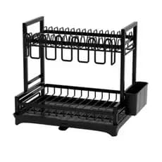 Escorredor de Louças 2 Andares Preto Rack Organizador para Cozinha