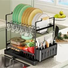 Escorredor Organizador de Louças Preto Aço Rack para Cozinha
