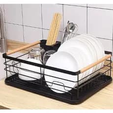 Rack Organizador Escorredor de Louças Preto Bamboo Escorredor de Louça Bandeja Branco