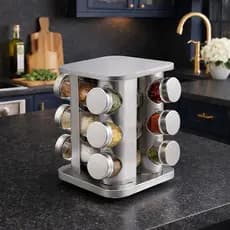 Porta Temperos Inox Quadrado Giratório – 12 Potes