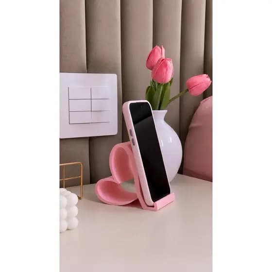 Suporte de Celular Coração – Porta Celular de Mesa Antiderrapante | Suporte Decorativo para Celular
