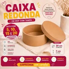 Kit Caixa Redonda MDF 20x7 Cesta Lembrancinha Casamento Padrinhos Presente Floricultura Organizadora
