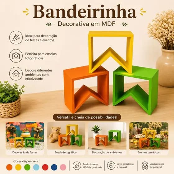 Bandeira Festa Junina Bandeja pra doces MDF Bandeirinha Bandeirola pra Decoração Festa