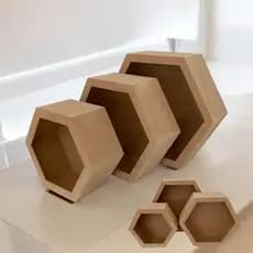 Kit  trio Nichos prateleira 3 peças colmeia sextavado com bordas em mdf de 3mm  MDF cru