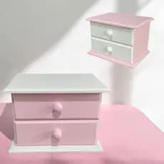 Mini Cômoda Organizador de Joias 2 Gavetas Mdf Rosa e Branco Porta Acessórios e Maquiagem