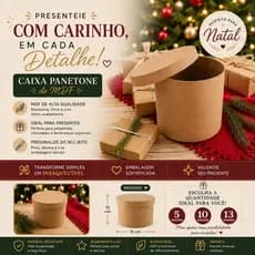 Kit Caixa Panetone Redonda Alta com Tampa MDF cru 15x16cm Presente de Natal