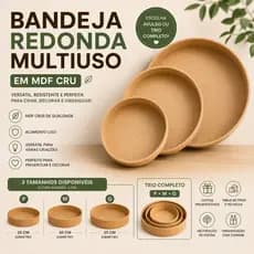 Bandeja Redonda MDF Cru Cesta Café da Manhã Frios Decorativa Caixa Artesanato Floricultura Festa Multiuso Presente