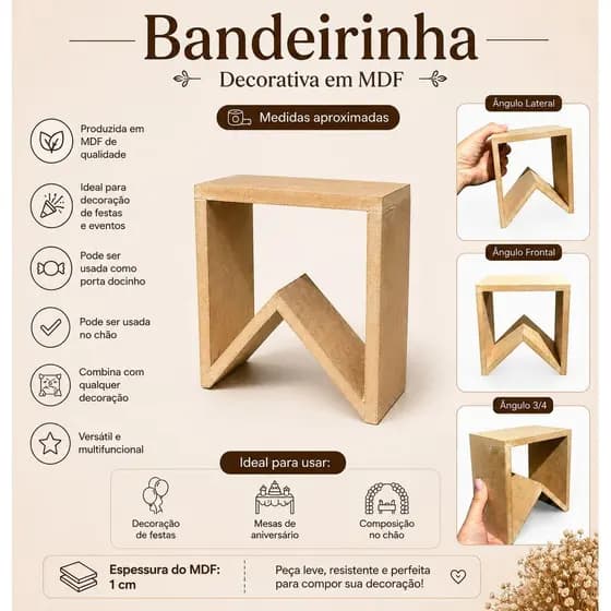Kit 4 Bandeira Decoração Festa Junina P Bandeirinha Bandeja pra Doces Arraiá São João MDF cru