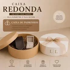 Kit Caixa Redonda 25x10 MDF Com Tampa Caixa De Padrinhos Casamento Lembrancinha Batizado Cesta Presente