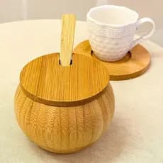 Açucareiro Com Colher E Tampa De Bambu Ecológico Saleiro Porta Tempero
