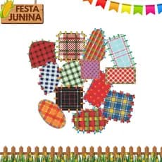 Kit 13 Adesivos Retalho Xadrez Festa Junina Remendo