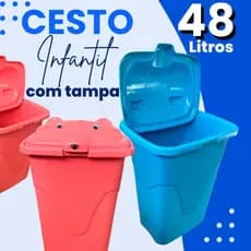 Cesto De Roupa Suja Infantil Organizador Quarto Banheiro C/ Tampa Multiuso Brinquedos Casa 48 Litros