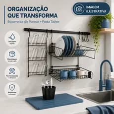 Escorredor de Louça Suspenso Porta Talher Organizador Pia Porta Copos Prato Cozinha Barra Modular