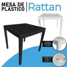 Mesa Rattan Retangular – 80x80 4 Lugares Desmontável Plástico Area de Lazer Festas Escola Casa