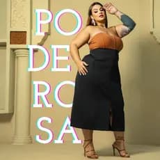 Saia Feminina Midi Look Plus Size Moda Evangélica Cintura com elástico Alta Alfaiataria Tendência Lia Rosa.