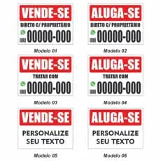 Placa PVC Vende-se Aluga-se Personalizada Com Seu Número Resistente Para Uso Externo Casa Comercio