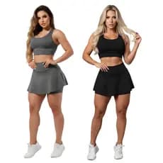 Kit 2 Conjuntos Short Saia e Top Fitness Roupas Femininas Para Academia Suplex A16