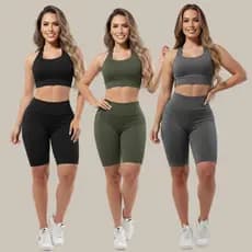 kit 3 Conjuntos Fitness Top  Bermuda Ciclista Roupas Femininas De Academia Suplex A09