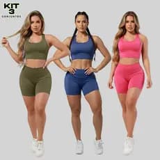 Kit 3 Conjunto de Academia Short E Top Roupas Fitness Femininas Suplex  Yoga A11