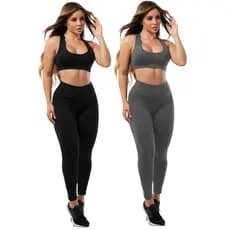 Kit 2 Conjuntos Calça Legging E Top Sem Bojo Fitness Roupas Femininas Para Academia A03