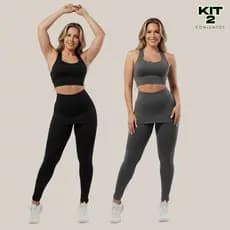 2 Conjunto Calça Legging Saia Tapa Bumbum e Top Roupas Femininas De Academia A15