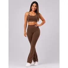 Conjunto Fitness Bailarina Academia Top alcinha forrado Legging Flare Suplex Zero Transparência Feminina