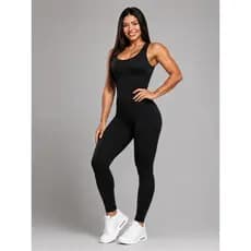 Macacão Fitness Forrado Feminino Longo Roupa de Academia camiseta aerolook Zero Transparência