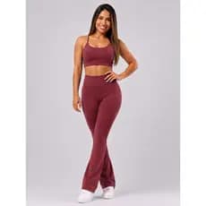 Conjunto Fitness calça Bailarina Academia Top alcinha forrado Legging Flare Suplex Zero Transparência Feminina