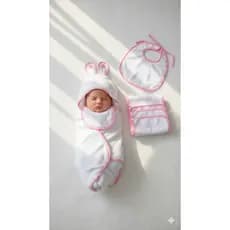 Kit Bebê 6 Pçs 1 Toalha Banho 4 Toalhas Boca c Prendedor de Chupeta 1 Babador