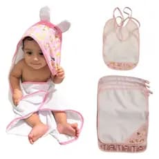 Kit Bebê Enxoval Maternidade 7 pçs 1 Toalha banho + 4 Toalha boca + 2 Babadores Poliéster Atoalhado